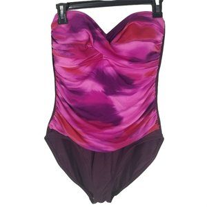 La Blance by Rod Beattie 16 One Piece Swimsuit Pink Purple Ruched Sweetheart